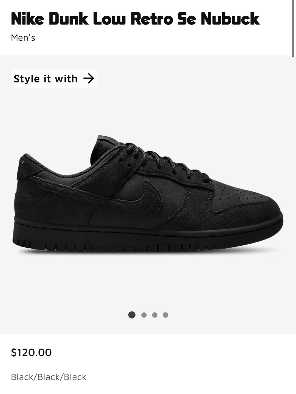 Nike Dunk Low Retro SE Nubuck - Black/Black